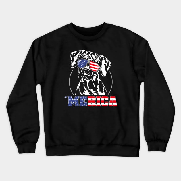 Proud Rhodesian Ridgeback American Flag Merica dog Crewneck Sweatshirt by wilsigns